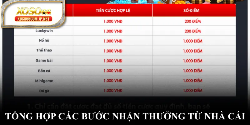 Tổng hợp các bước nhận thưởng từ nhà cái